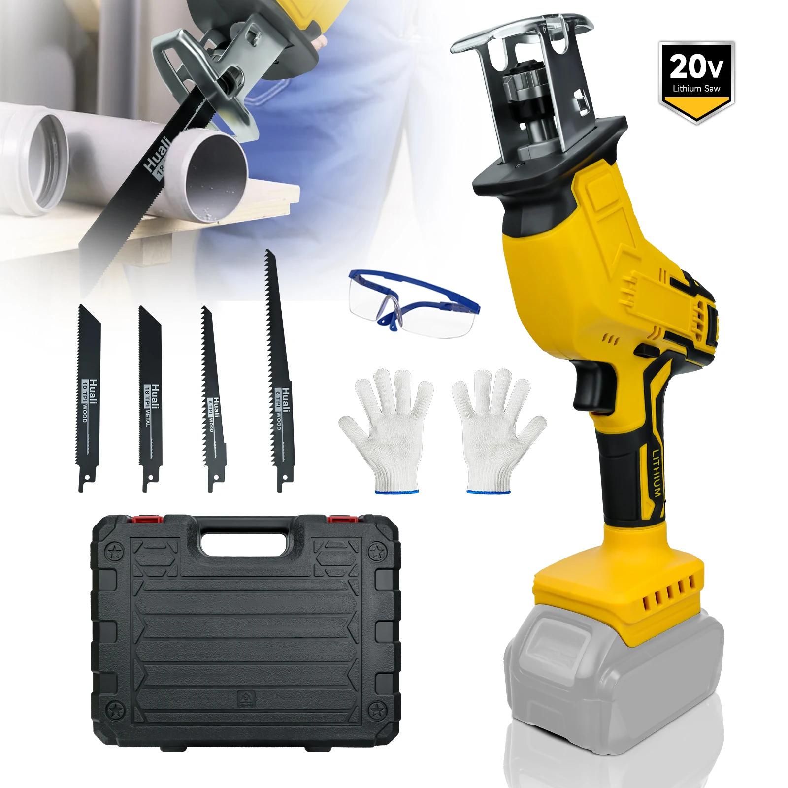 

Аккумуляторная сабельная пила для аккумулятора DeWalt 20 В 0-3000 SPM, пилы с регулируемой скоростью, резка древесины, металла, ПВХ (без батареи)