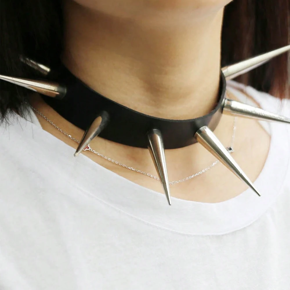 Gothic Punk Necklace With Long Studs, Exaggerated Rock Collar, Halloween Costume, Gothic Accessories, Durable Fashion Items