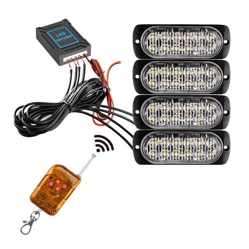 Imagen 2 del producto 4x12 LED remoto policía emergencia Flash luz de advertencia rejilla de coche lámpara de señal estroboscópica luces de circulación diurna accesorios 12V 24V