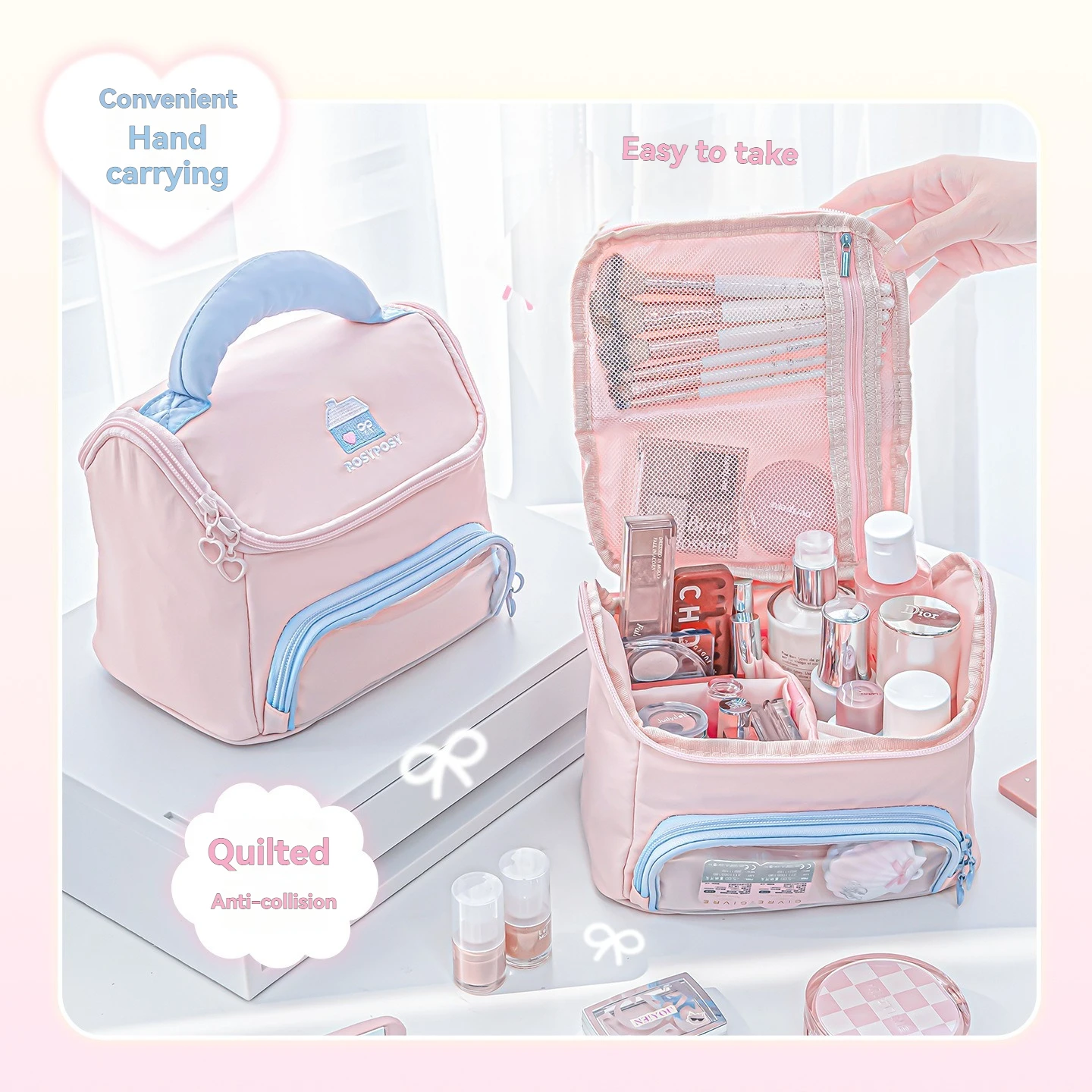 1PC Makeup Storage Bag, Large Capacity Makeup Bag, Washroom Area Storage Bag, Hand in Hand Bag for Going Out