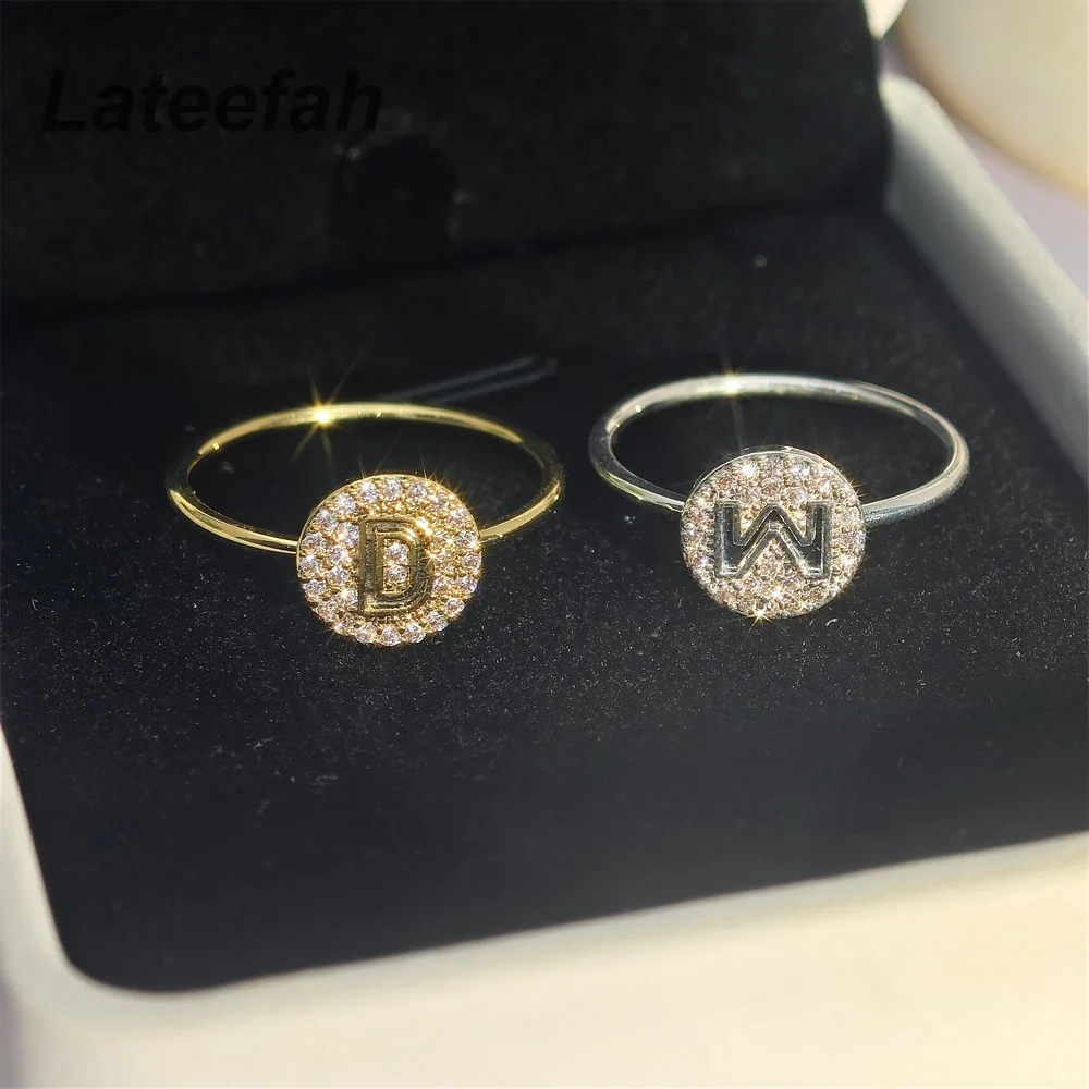 Lateefah Women Custom Initial Letter Ring Mirco Zircon Full Crystal Girls Ring Gift Jewelry Fashion Custom Letter Ring