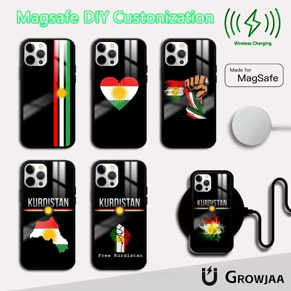 K-Kurdistan Flag Phone Case For iPhone 16 15 14 13 12 11 Pro Max Plus Mini Magsafe Mirror Wireless Magnetic Cover