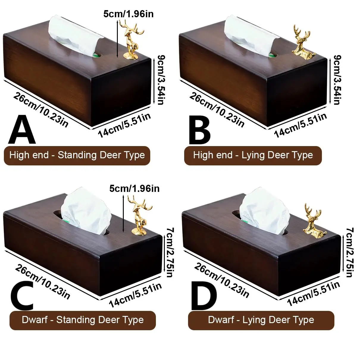 Bamboo Tissue Box Cover Rectangular,Hotel And Household Simple Style With A Gold Alloy Deer,Bamboo Tissue Box Napkin Box