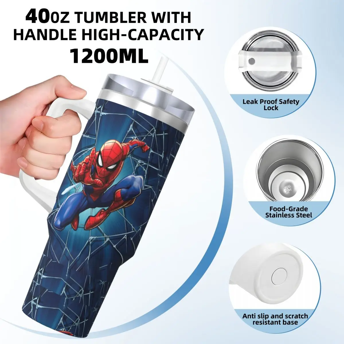 Stainless Steel Tumbler Spider Man Web-Shooting Leap Poster Mugs Cup With Straws Cold Drink Water Bottle Insulated Thermal Mug