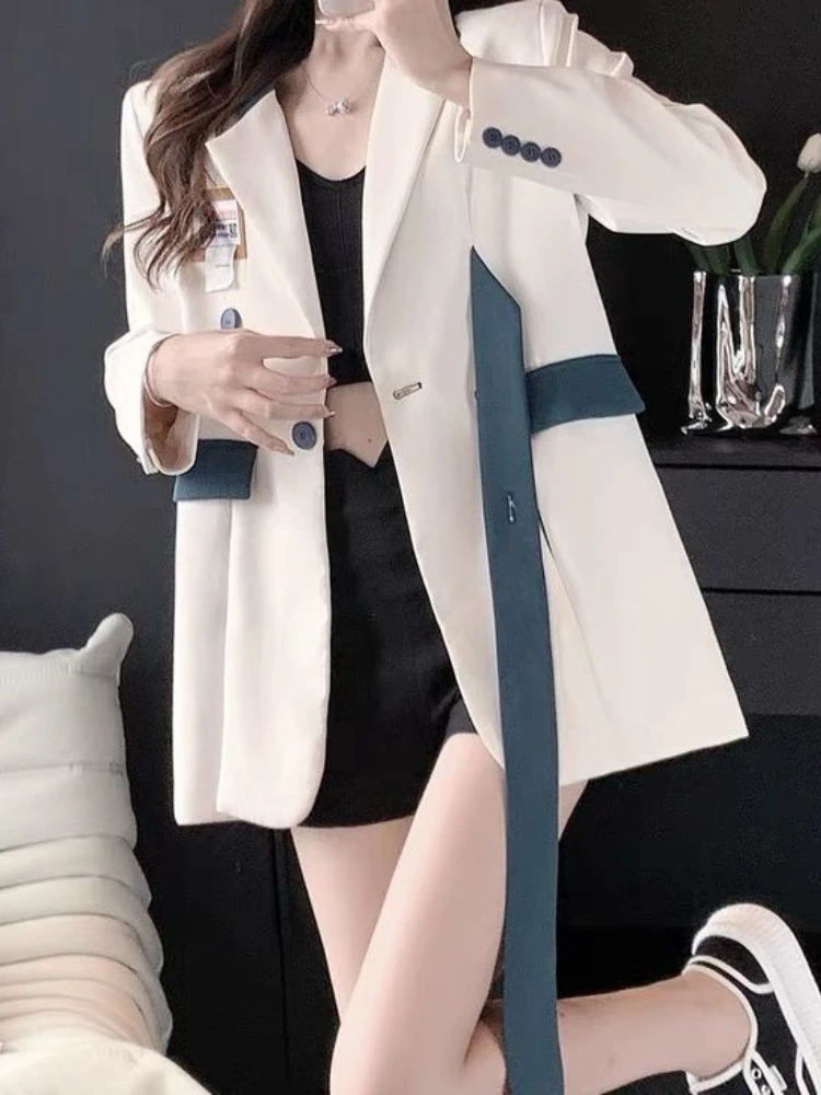 Spring Women\'s Blazer Designer Slit Long Sleeve Top Office Ladies Korean Fashion Oversized Suit Jacket Women Clothing 2024 Trend