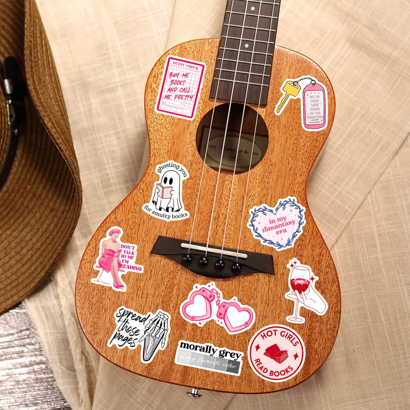 50 قطعة من ملصقات الكتابة على الجدران لقراءة الرومانسية الداكنة، شخصية كرتونية، ديكور إبداعي رائع، صندوق رصاص للثلاجة، ملصق جيتار