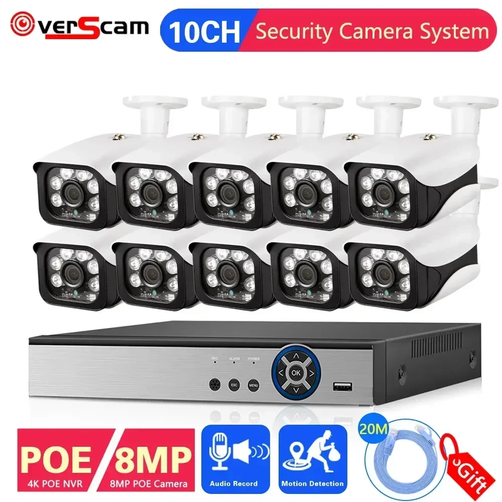 

8MP IP Security Camera Audio AI Motion Detection System POE NVR CCTV Day Night Vision Outdoor Home Video Surveillance Camera kit