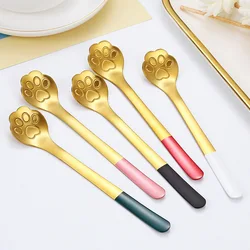 Creative Collision Color Cute Cat Claw 304 Stainless Steel Spoon Ice Cream Coffee Spoon Dessert Kitchen Tableware Accessories