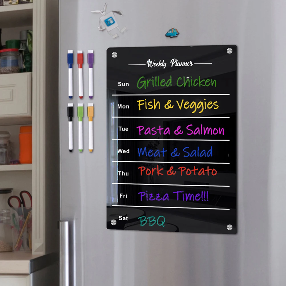 

1Set Magnetic Acrylic Dry Erase Board Transparent Fridge Daily Planner Weekly Schedule Message Organizer Fridge Board Magnetic