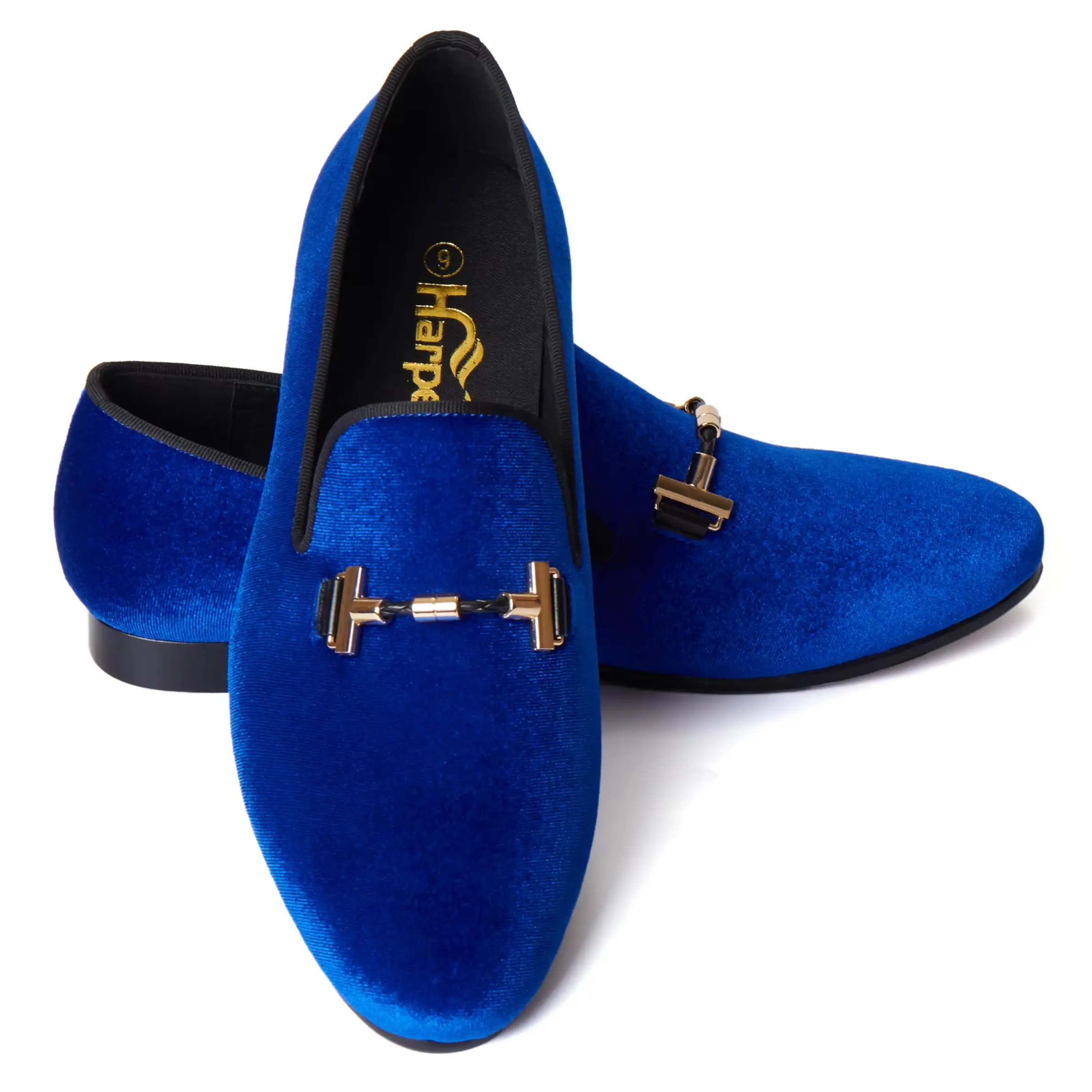 

Harpelunde Buckle Strap Dress Shoes Blue Velvet Loafer Shoes British Smoking Slippers Flat Shoes Prom Tuxedo Shoes