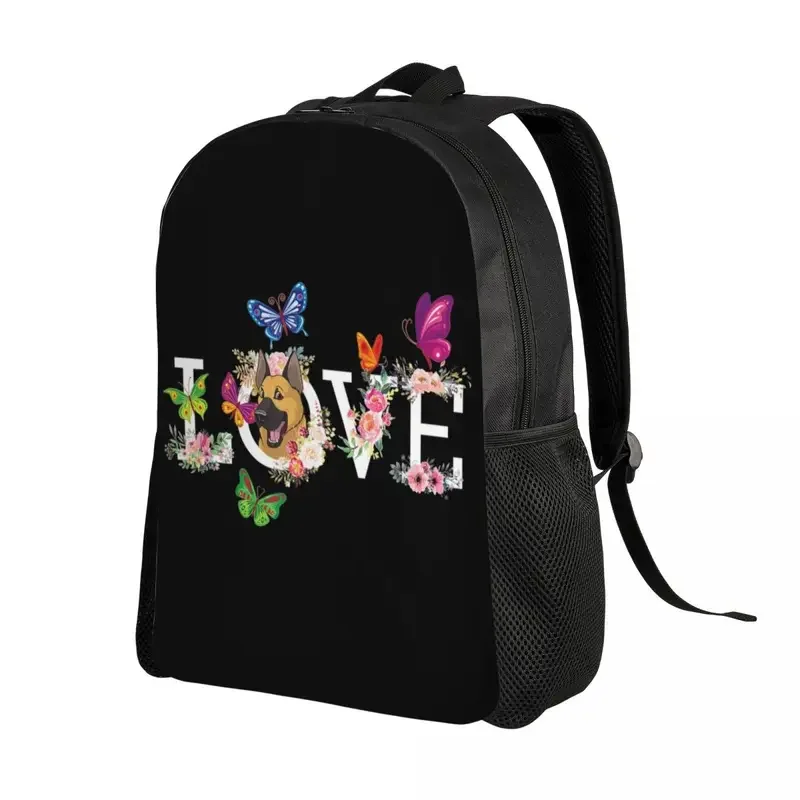 Customized Love German Shepherd Flower Butterfly Backpacks Men Women Fashion Bookbag for College School Dog Animal Bags