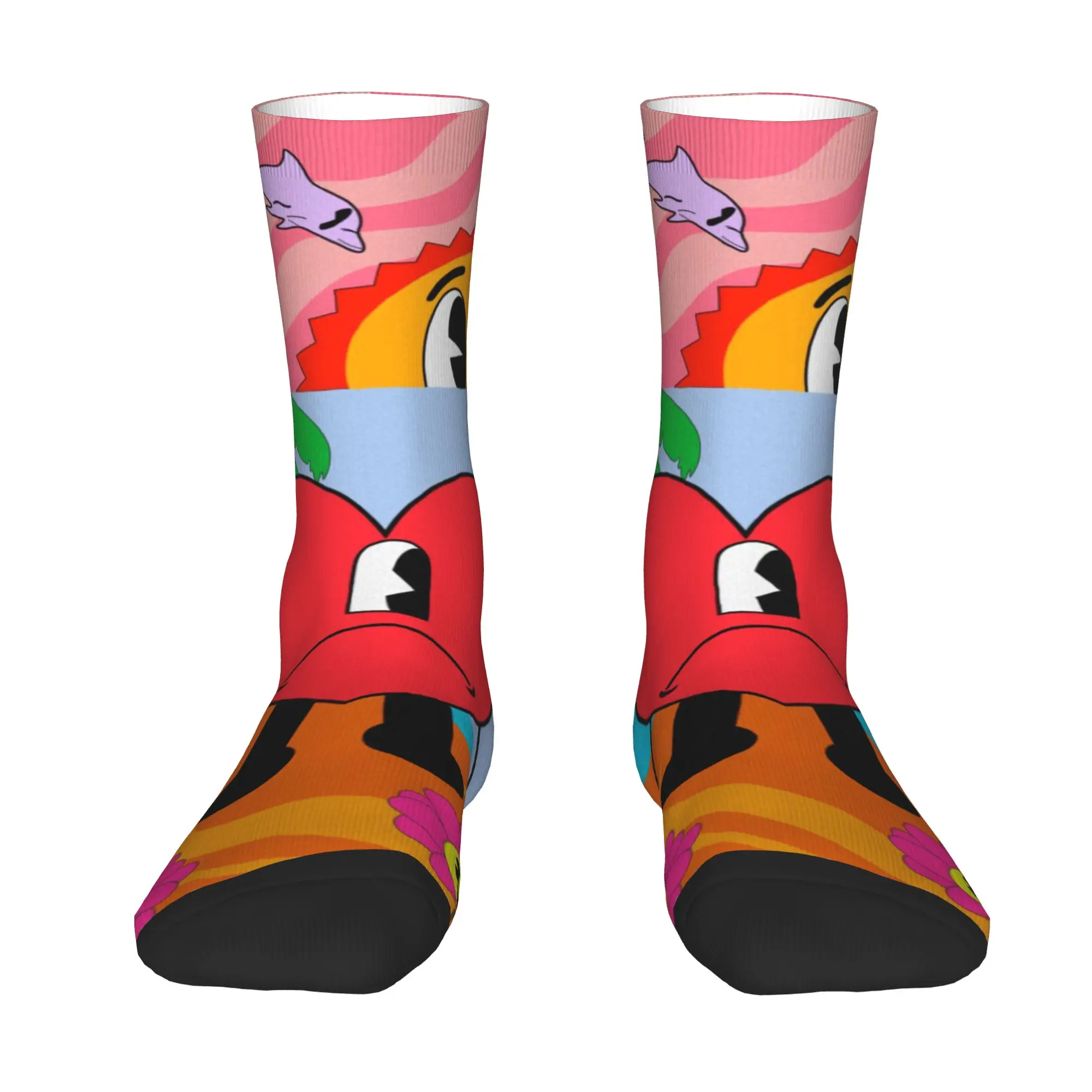 Custom Cute Print Beach Heart Bad B-Bunny Socks for Men Women Stretch Summer Autumn Winter Rock Band Crew Socks