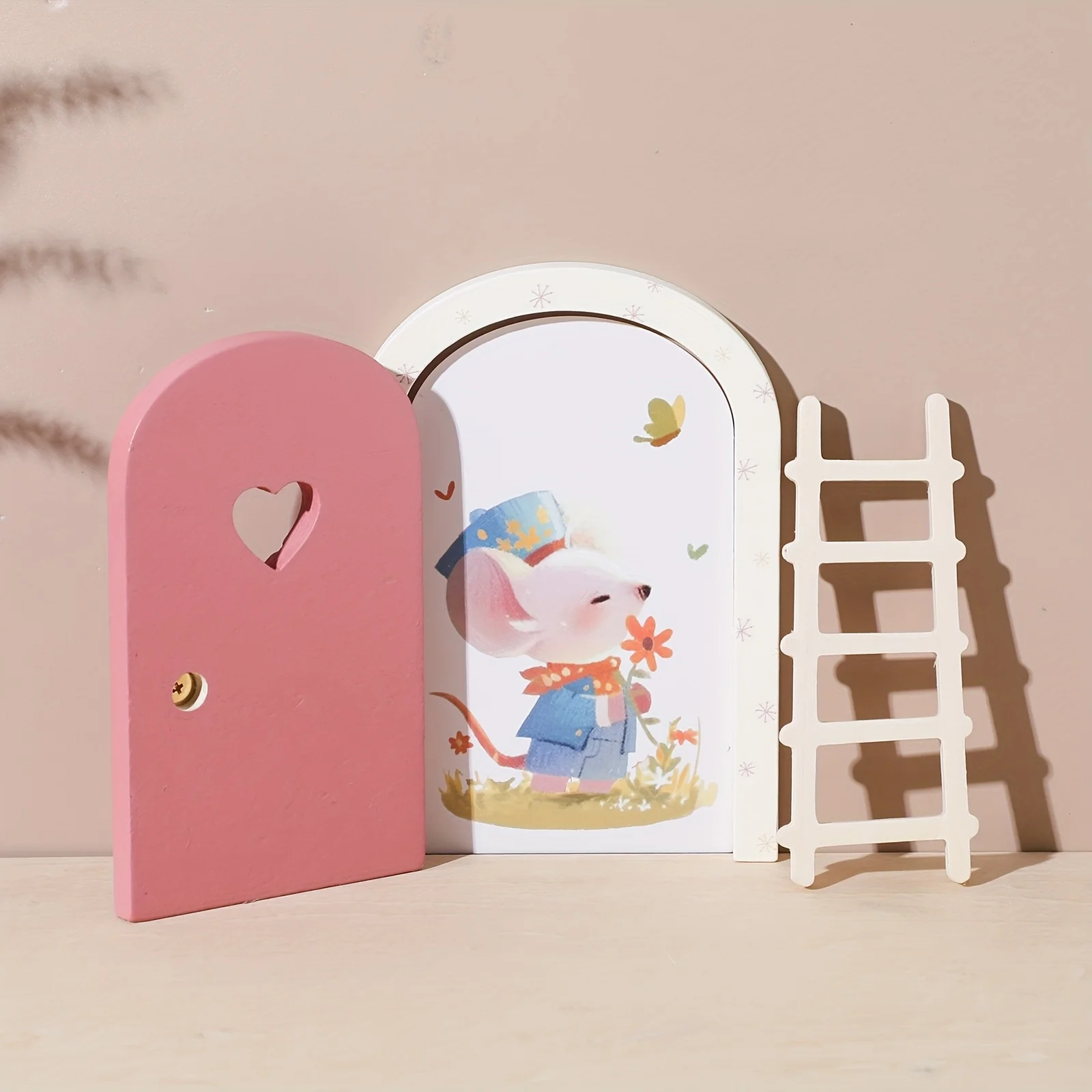 Wooden Colorful Heart Fairy Door Ornaments,Mini Ladder Decoration,Christmas Event &Halloween & Birthday Gifts&amp