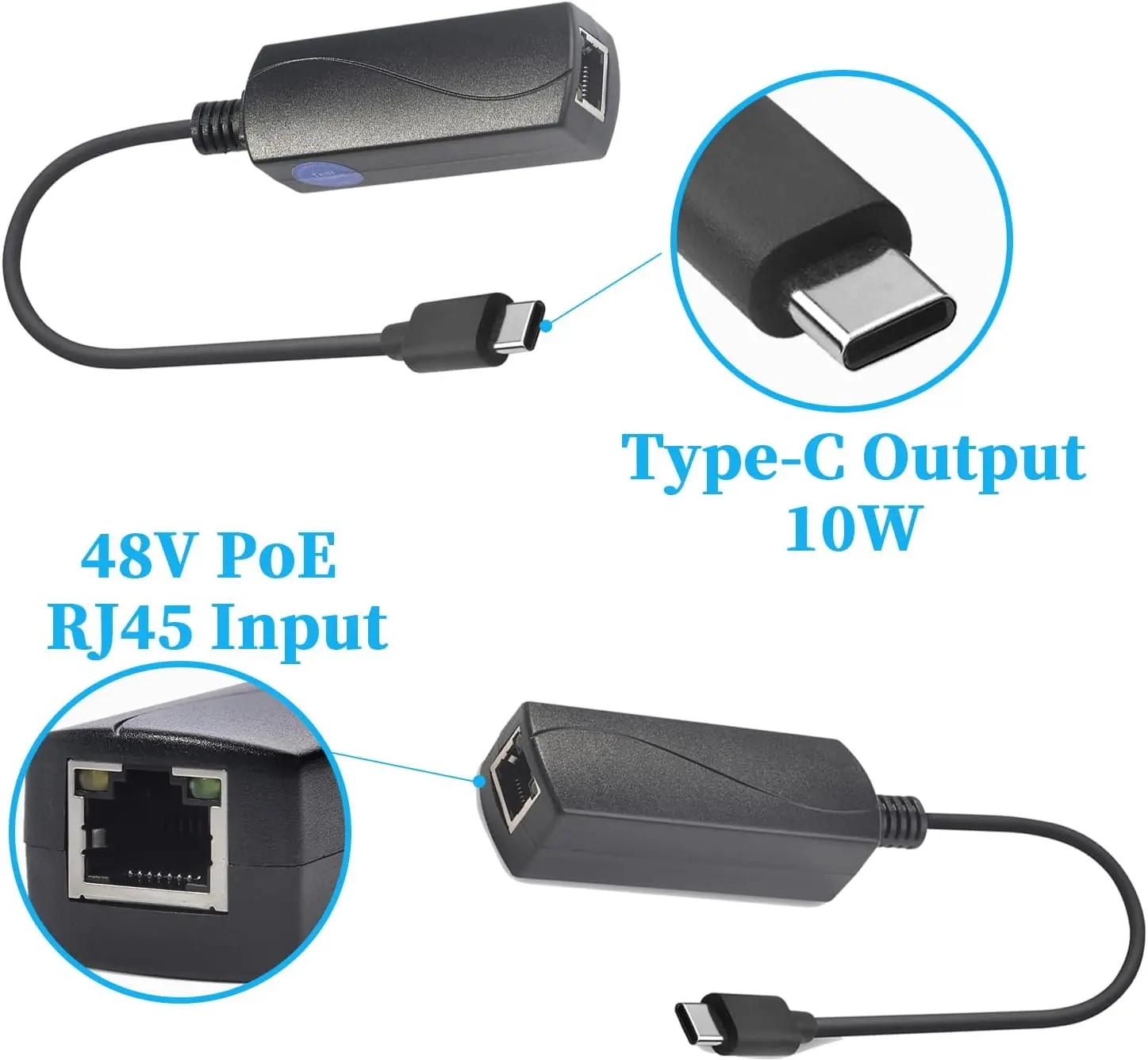 DC 37-57V 10W PoE to USB-C Driver Converter, PoE to Type-C Power Output with Ethernet Adapter, 5V/2A Output,IEEE802.3af view 3
