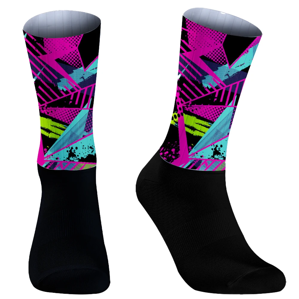 2024 neue Graffiti Reit socken Pro Race Compressie Radfahren Mountainbike Races okken Mannen Vrouwen Calcetines Ciclismo Hombre