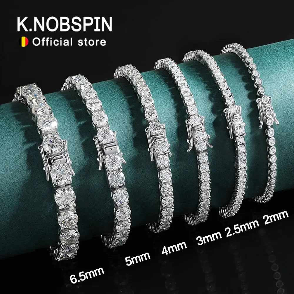

KNOBSPIN 2mm Moissanite Tennis Bracelet 925 Sterling Silver Plated White Gold Sparkling Party Jewelry for Women