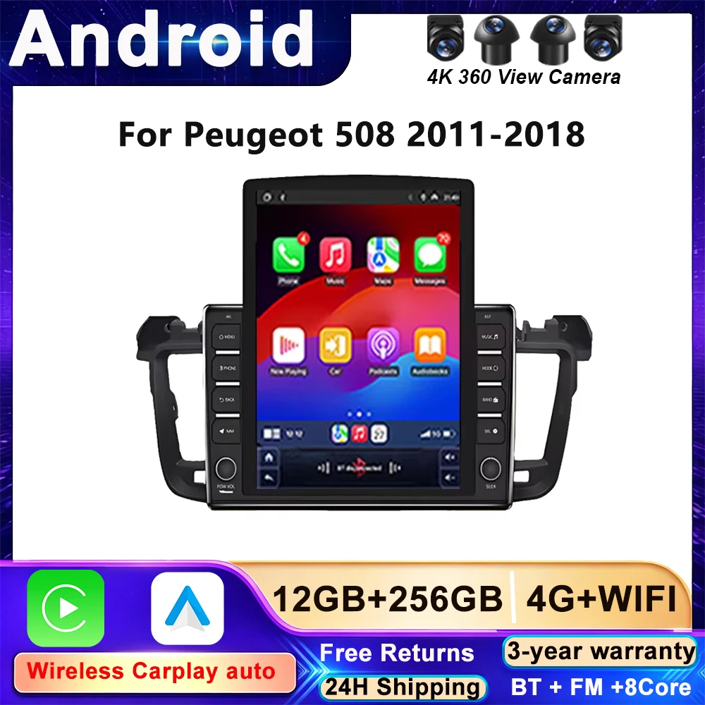 9.7 Inch Android 16 For Peugeot 508 2011-2018  Wireless CarPlay Android Auto 4G WIFI GPS CANBUS Steering Wheel Control Multimedi
