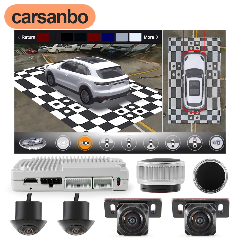 Carsanbo Car 360 Camera 1080P 3D Surround View System 4CH DVR Recorder Car Panoramic Cameras with Calibration Cloth Host Remote