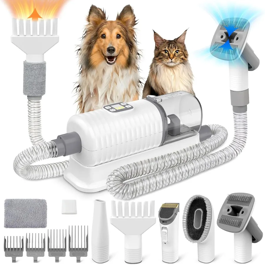 

Dog Vacuum Grooming and Hair Dryer for Shedding Grooming 6 in 1 Pet Grooming Vacuum for Dogs Cats at Home with Pet Clippers and
