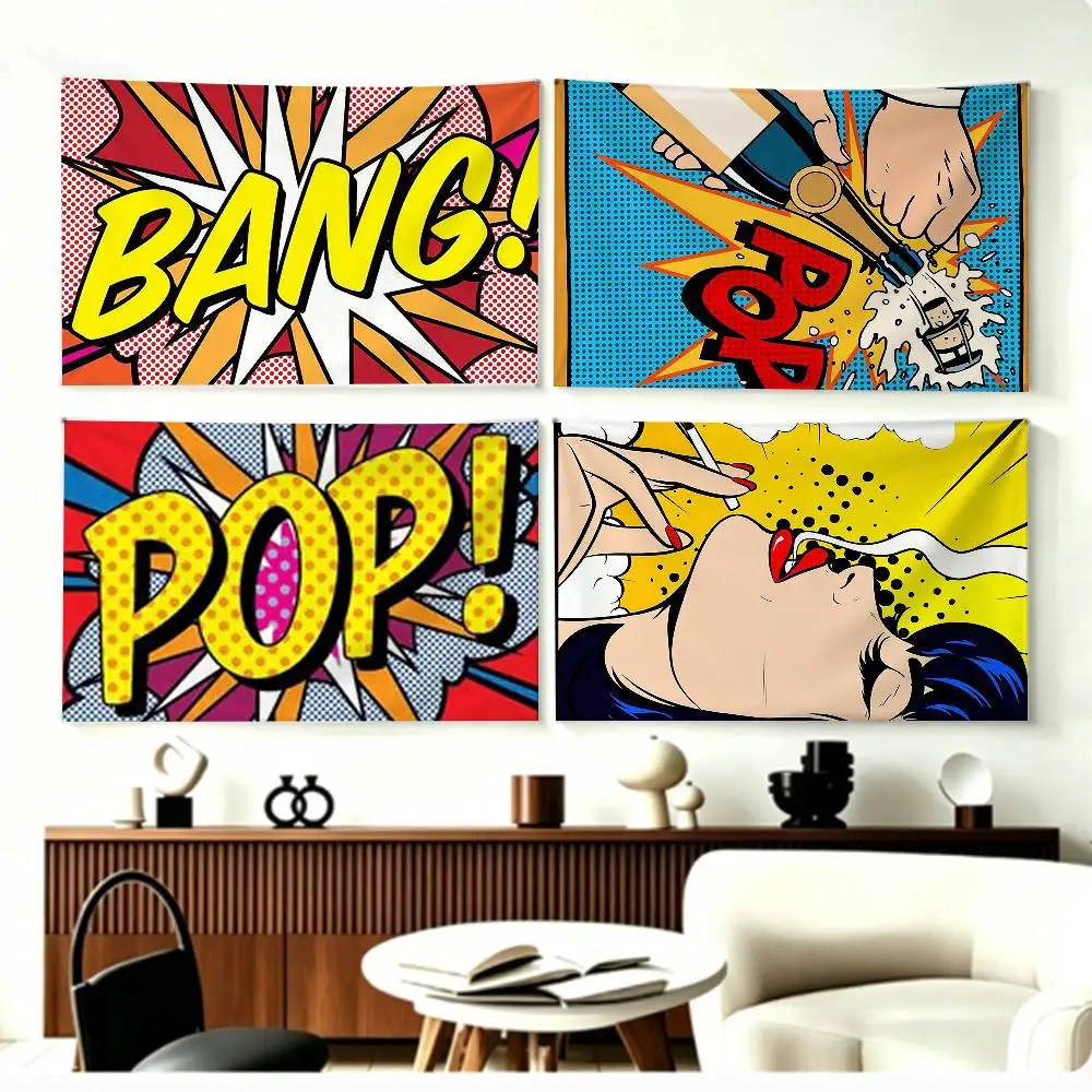 Pop Art Roy L-Lichtenstein Flags Wall Hanging Background Art Banner for Bedroom Home Outdoor Decor