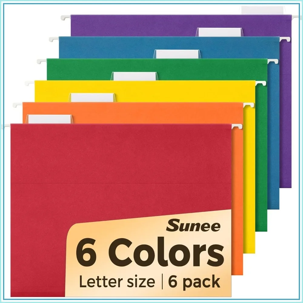 

Hanging File Folders 6 Pack, Letter Size with 1/5-Cut Tabs, Assorted Colors for Home Office Organization