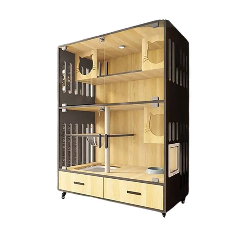 Modern Luxury Breathable Solid Wooden Cat Villa Indoor Cat Cabinet with Collapsible Feature for Living Room Use