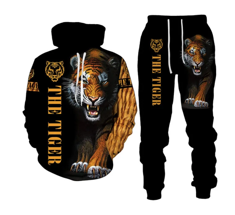 Animal 3D Lion Tiger Printed Hoodie + Pants Suit Cool Men/Women 2 Pcs Sportwear Tracksuit Set Autumn and Winter Men's Clothing