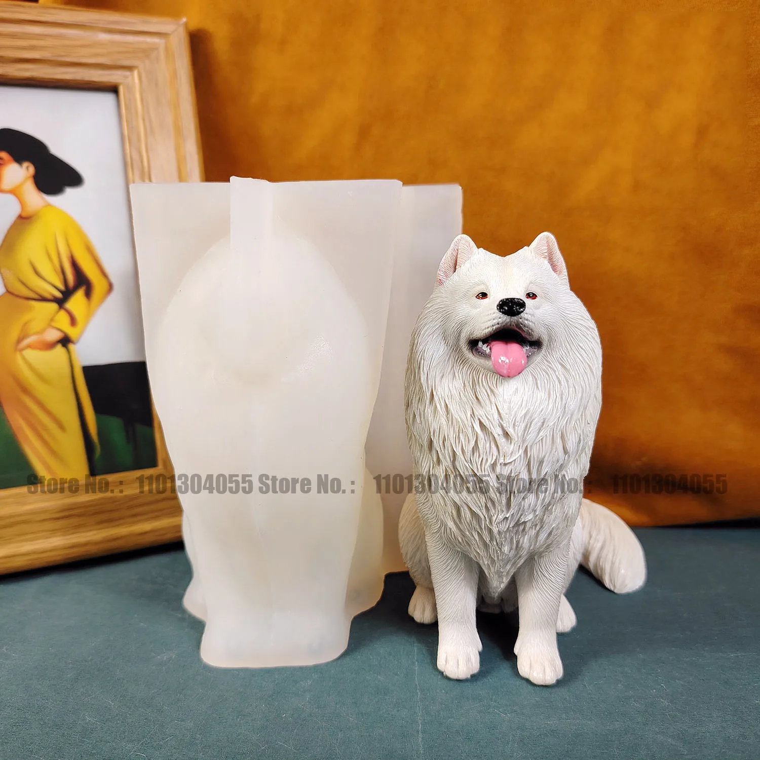 Forma silikonowa 3D realistyczny pies Samojed do samodzielnego wykonania, żywica, gips, cement, odlew, figurka zwierzęca, świeca, dekoracja domu, prezenty — zdjęcie 3