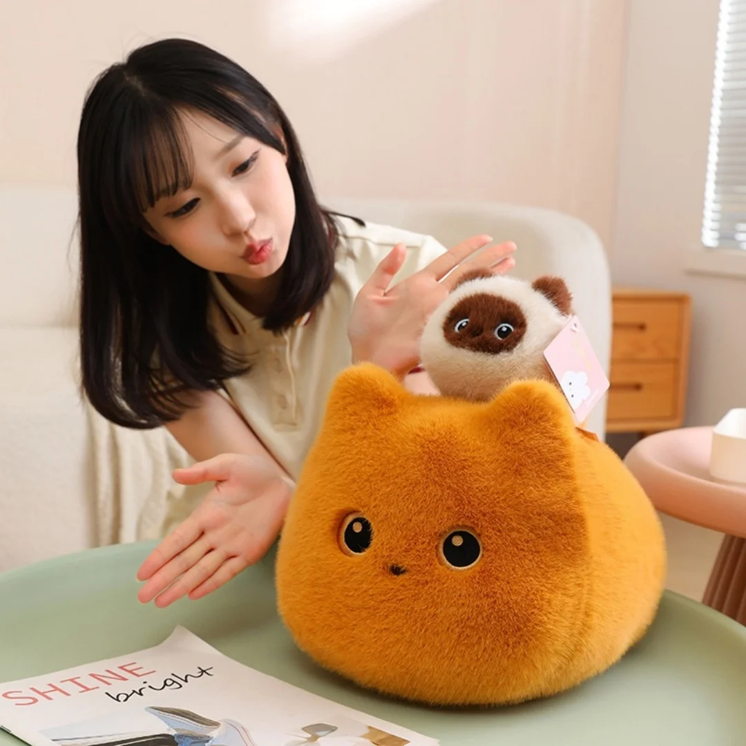 Adorable Sugar Cube Cat Plush Toy Soft Cute Stuffed Siamese Calico Cat Stress Relief Plushie for Kids Birthday Christmas Gift