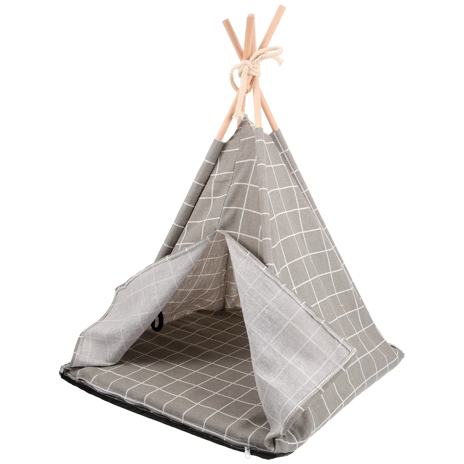 

Pet Tent House Cat Dog House 43x43x53cm Grey Grid Indoor Outdoor Sleeping Small Nest Comfortable Fabric Durable Storage