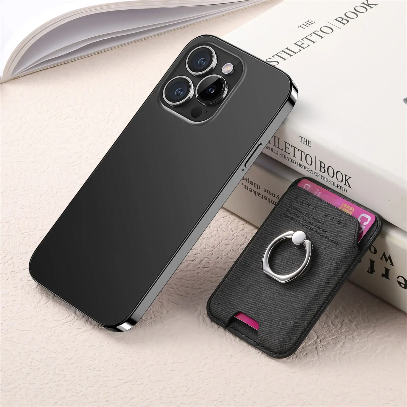 Rutschfeste Telefonkartentasche, geeignet für Magsafe, magnetische Handyhülle, universelle Brieftasche, Fingerring, Schnalle, Halter, Desktop-Unterstützung – Detail 14