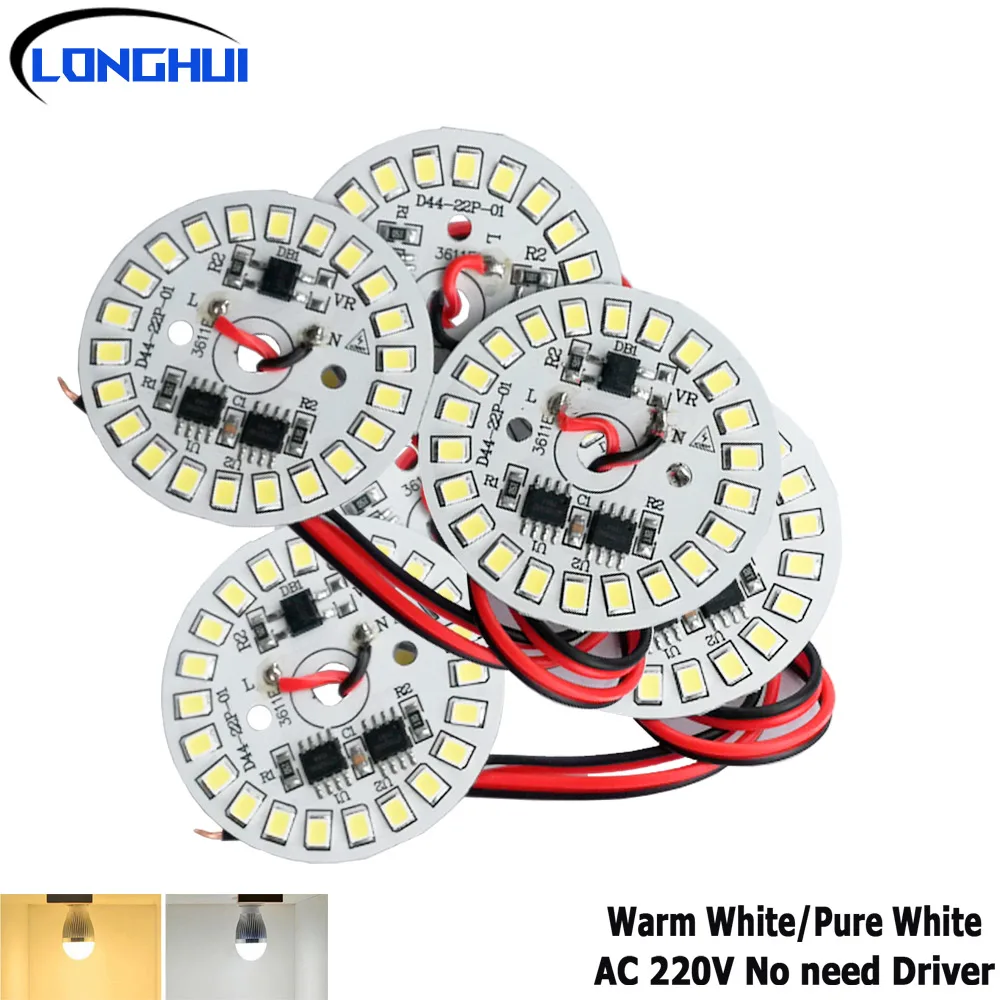 AC 220V LED PCB Board with Integrated IC Driver 3-15W Light Welded with 30cm Wire for Room Kitchen Hallway Bulb Tube Lighting