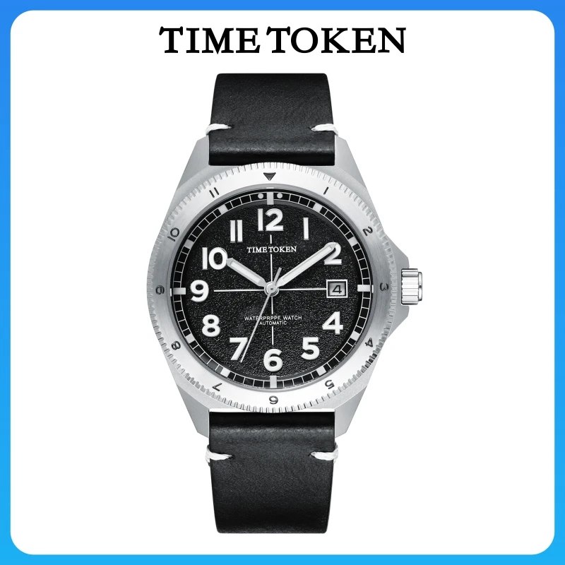 TIME TOKEN 40mm Men's Automatic Mechanical Watch 5BAR Dive Pilot Stainless Steel Sapphire Wristwatch Miyota 8215