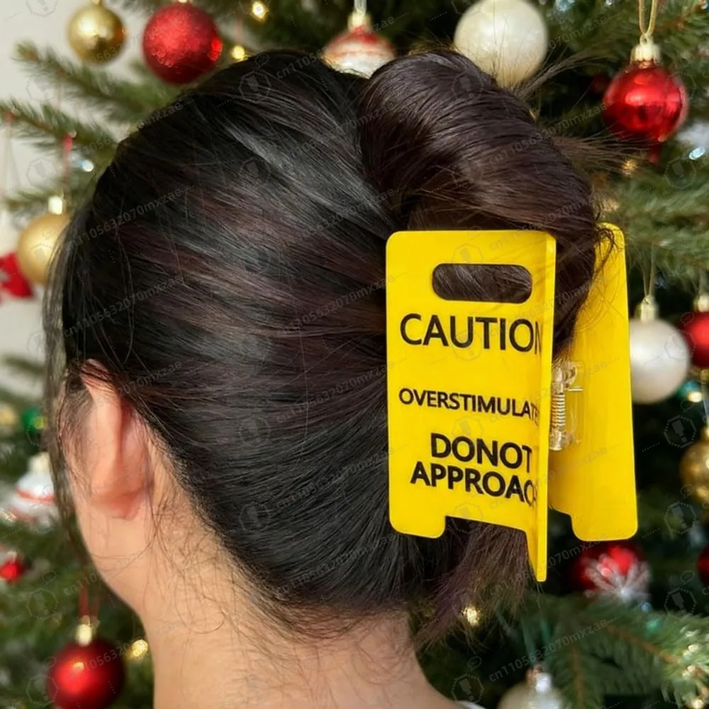 

2PCS Caution Overstimulated Hair Clip Strong Grip Large Claw Funny Yellow Warning Hair Accessory Gift for Women Friends
