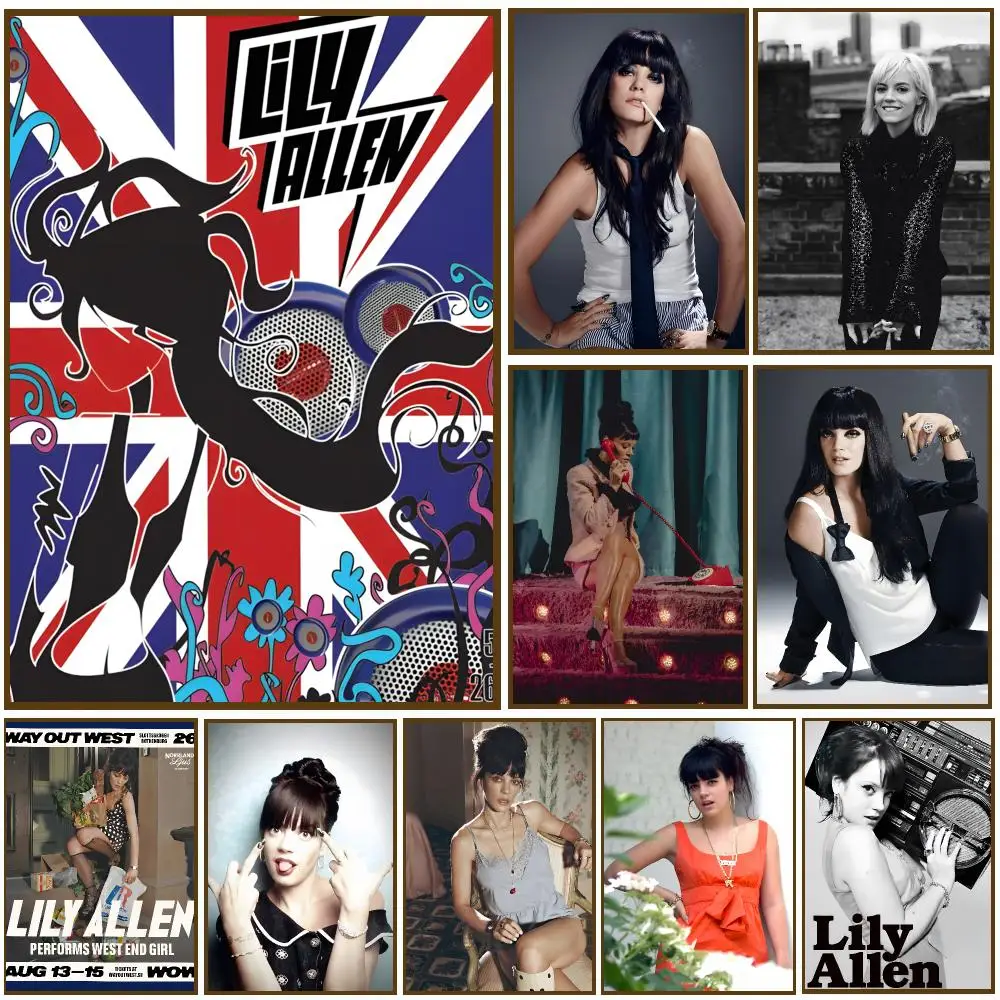 Lily Allen Singer Retro Pop Poster Self-adhesive Advanced Aesthetic Printing Paper Wall Art for Living Room Home Decor