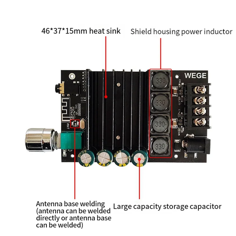 ZK-XPS 5.0 Bluetooth Power Amplifier Board Dual 150W Channel Amplifier Board with Short Circuit Protection for Sound Box