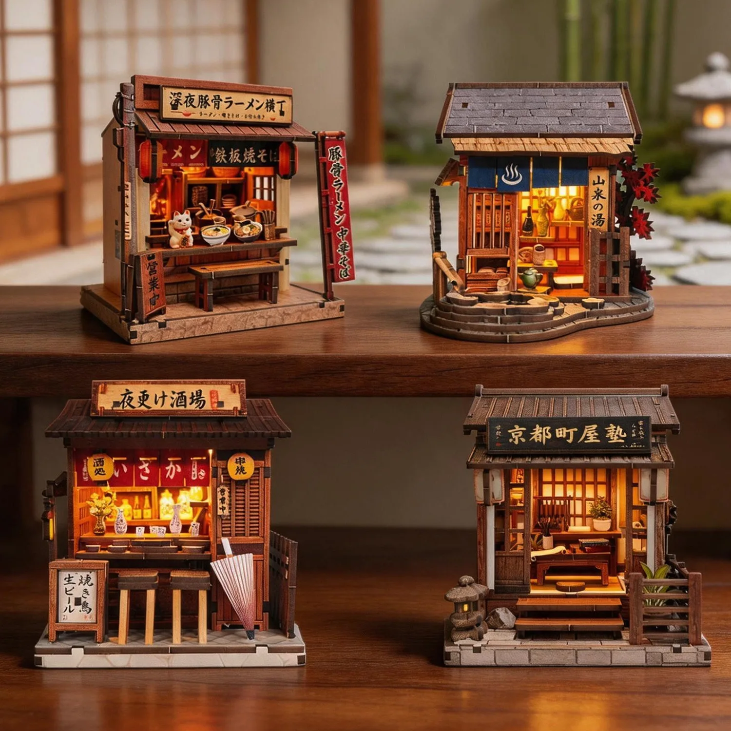 DIY Wooden Japanese Street Shop Cottage Figurines Miniatures Kits Mini Casa for Friends Birthday Gifts Home Decor Crafts