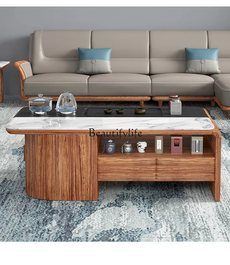 New Chinese Style Ugyen Wooden Kung Fu Tea Table Automatic Boiling Water Integrated Marble Solid Wood Tea Table image 4