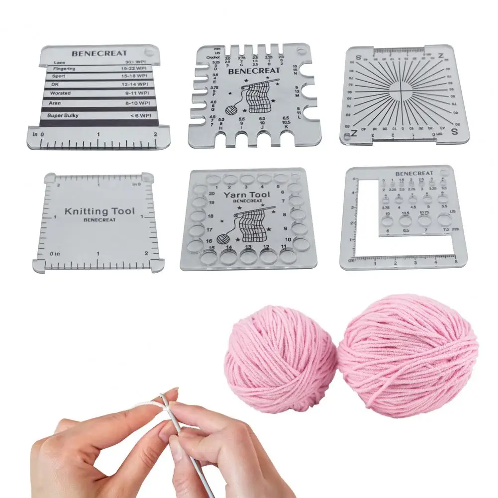 Knitted Ruler Acrylic Knitting Gauge Rulers Essential Crochet Tool Set for Spinners Yarn Measuring 6 Styles Yarn Wrap Per Inch