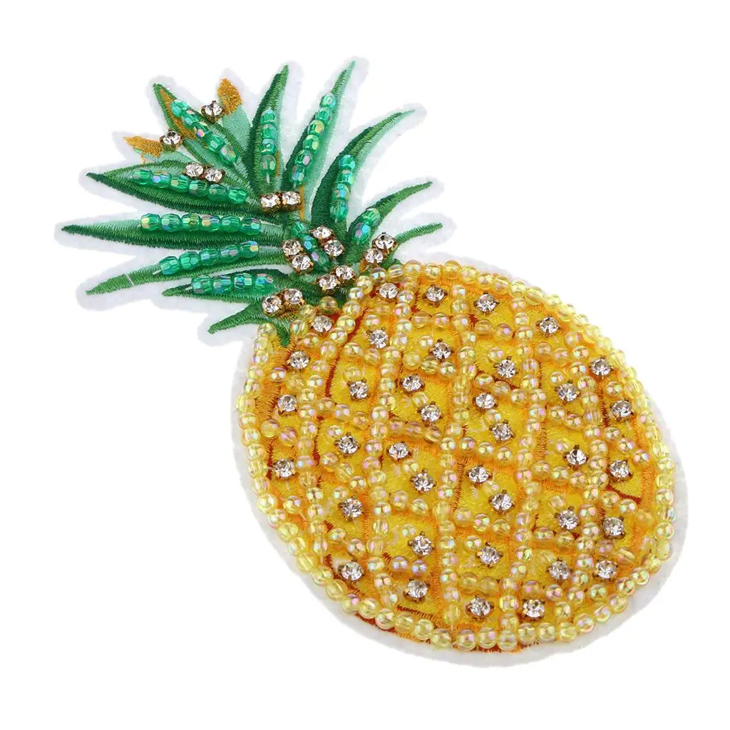 Pineapple Shaped Beaded Rhinestone Embroidered Patch Applique for Clothes Jeans Dress and More - 16.5 x 9cm / 6.49 x 3.54inch