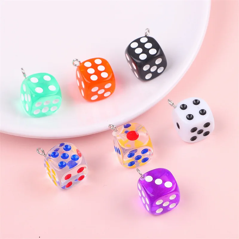 

25Pcs Assorted Resin Cubic Dice with Eyelet Loop Bracelet Earring Jewelry Making Pendants Keychains Dangles Hanging Decorations