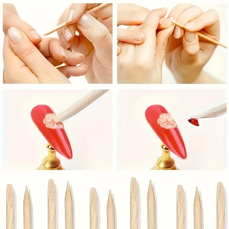 100pcs Natural Orange Wood Cuticle Pushers Unscented Nail Care Tools for Manicure Pedicure Home Salon Use Durable Hygienic