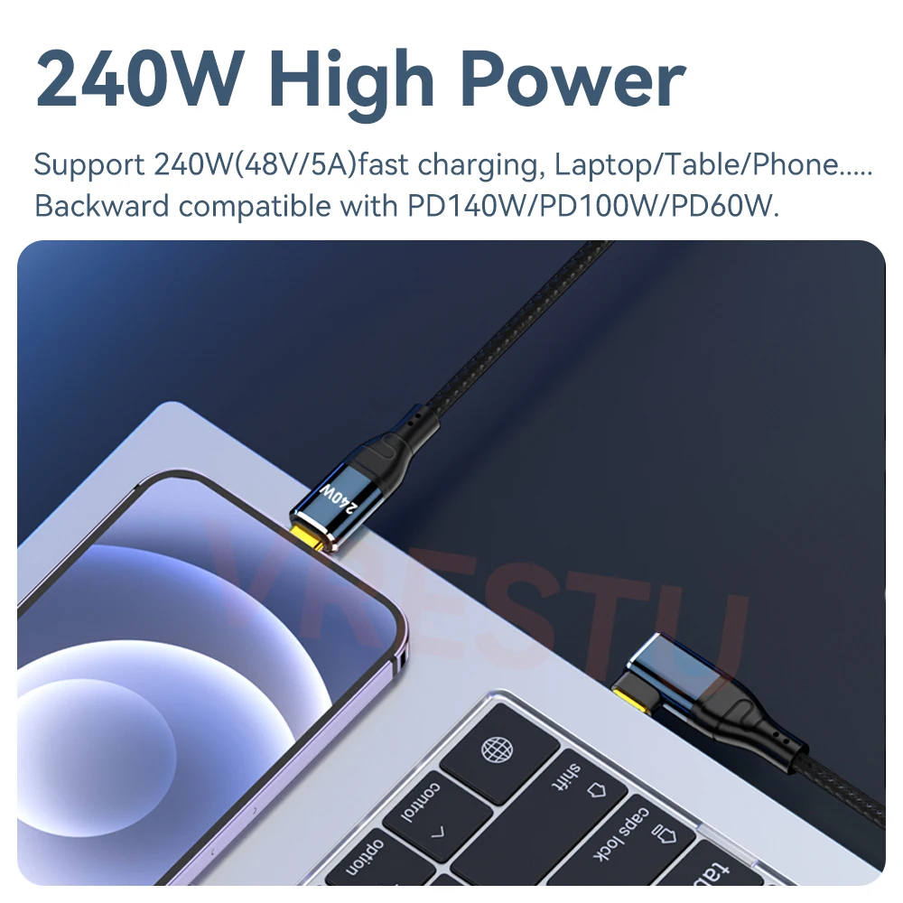 240W PD3.1 Type C to USB C Charger Cable for MacBook Pro Elbow 5A PD 140W 100W QC4.0 Fast Charging Data Wire for Samsung Huawei