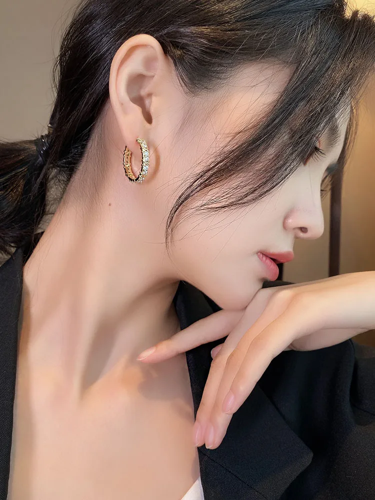 Korean Fashion Simple Zircon X Metal Hoop Earrings For Woman 2021 Neo Gothic Girls' Luxury Jewelry Wedding Party Set Accessories