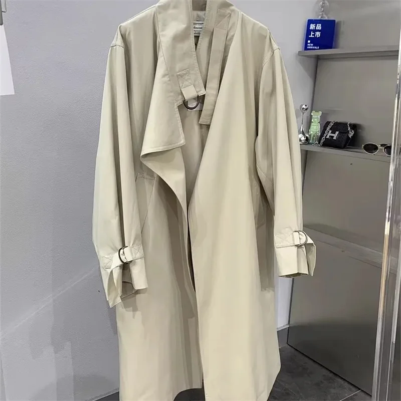 

Офисный женский Тренч со сборкой на талии для женщин, однобортный модный ветровка с воротником-стойкой, новинка осени 2023 г.