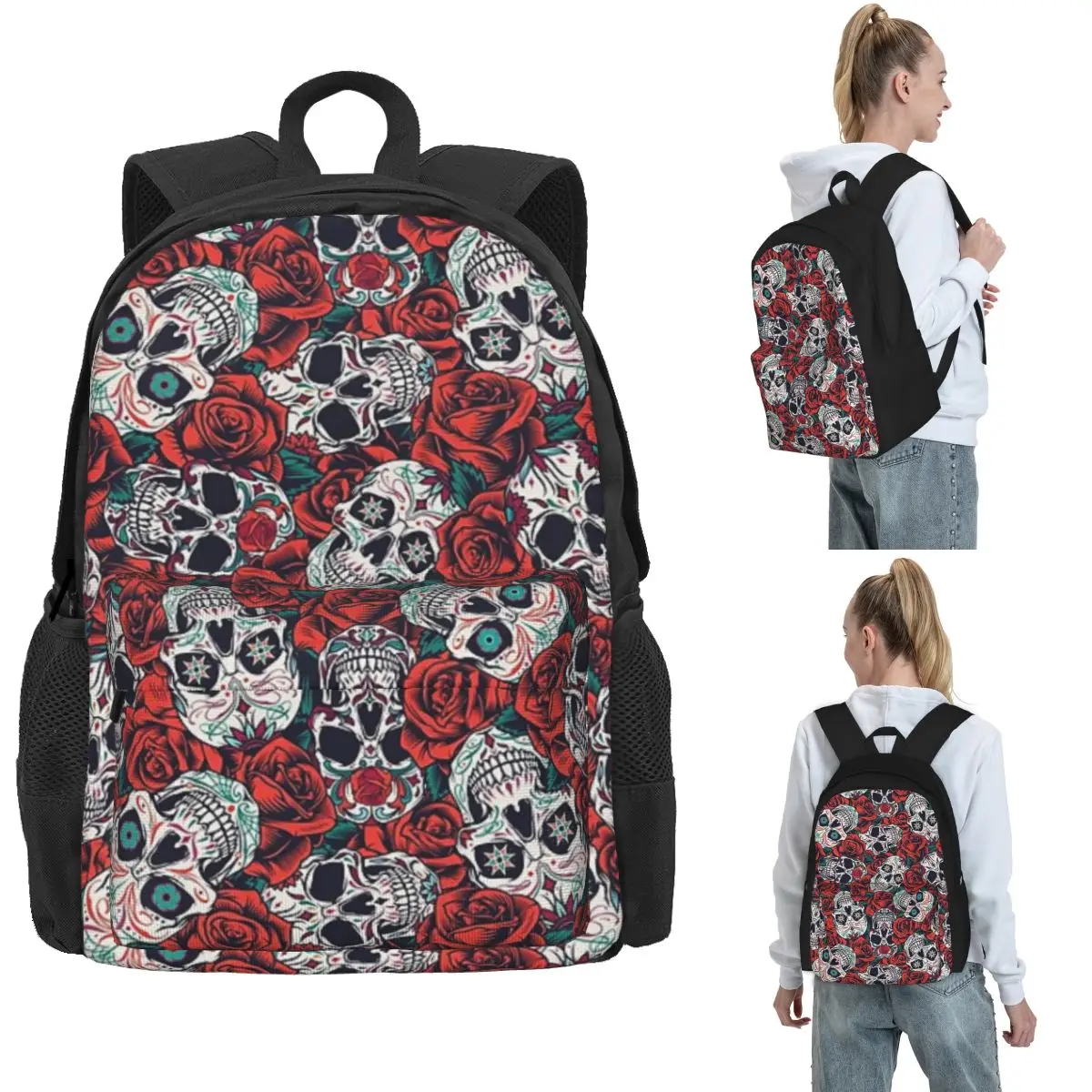 Vintage Floral Skull Roses Backpack Hot Sale Daypack Large Capacity Kids BookBag School Bag Shoulder Bags for Men Women