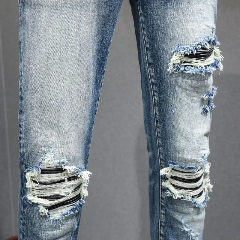 

fashion new denim jeans washedY2K nostalgic stretch slim fit patch light blue men's jeans designer hip-hop brand pants hombre