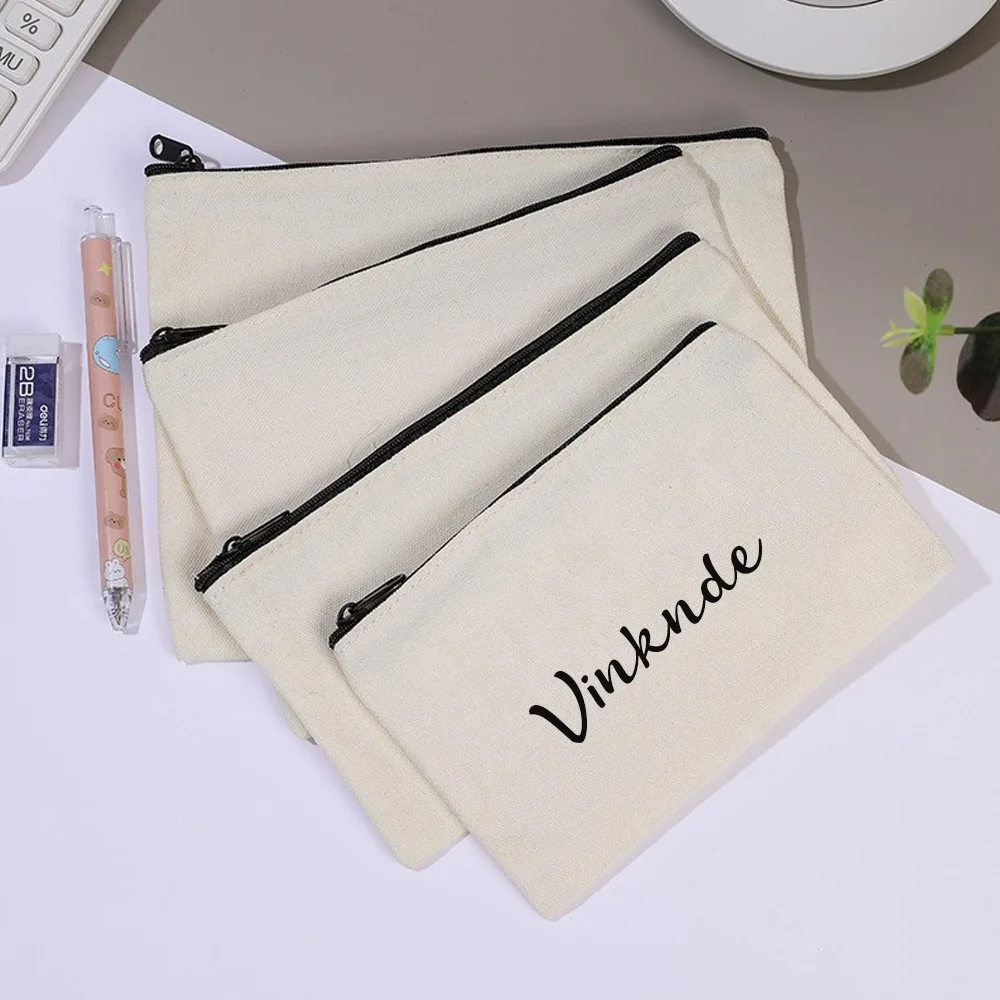 200pcs Custom Logo Portable Simple Cotton Bag Fashionable Zipper Pencil Case for Travel Jewelry Cosmetic Power Bank Storage Bags