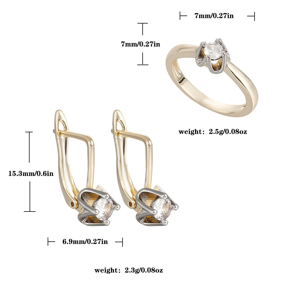 V-shaped two-color single claw inlaid zircon earrings and rings set fashionable commuting simple accessories anniversary gift