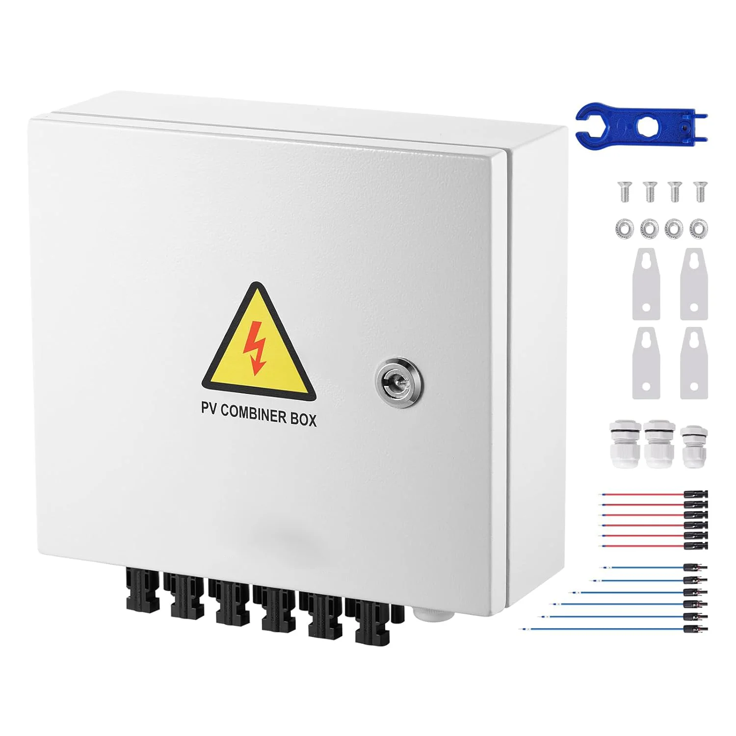EmperySolar Monocrystalline Silicon PV Solar Combiner Box Metal Construction 15A Fuse 125A Circuit Breaker for On/Off Systems